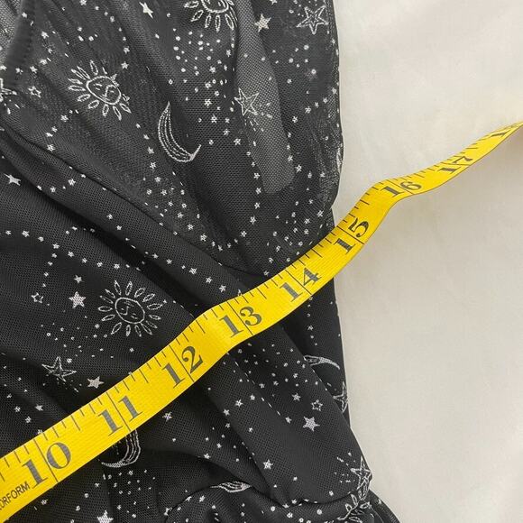 Ultra Flirt Ruched Dress M Celestial Gypsy Black Moon Stars Cottagecore Goth - Picture 6 of 7